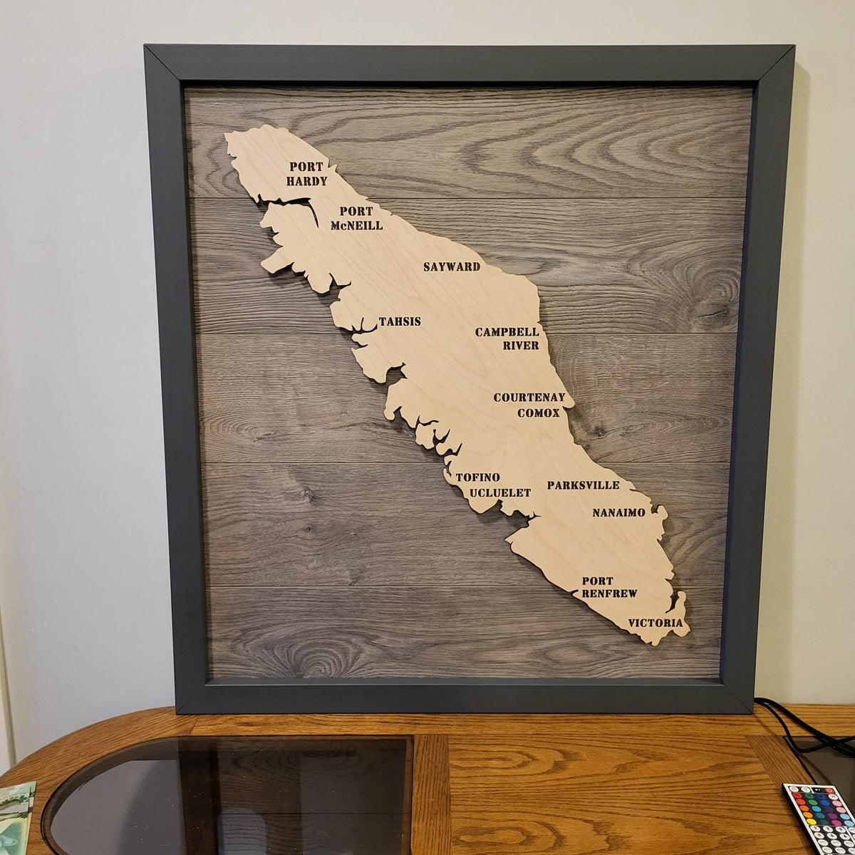 Framed LED Vancouver Island Wall Art Island Engravers