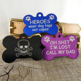 CLEARANCE SALE / Aluminum Bone Funny Pet Tag / LASER Engraved / *3 Tags for $12-