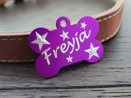 Aluminum Bone with Stars Pet Tag