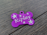 Aluminum Bone with Stars Pet Tag