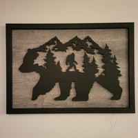 LED Bear, Trees & Bigfoot Wall Art