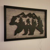 LED Bear, Trees & Bigfoot Wall Art