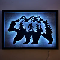 LED Bear, Trees & Bigfoot Wall Art