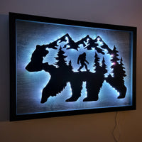 LED Bear, Trees & Bigfoot Wall Art