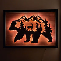 LED Bear, Trees & Deer Wall Art