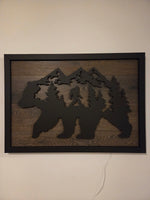 LED Bear, Trees & Bigfoot Wall Art
