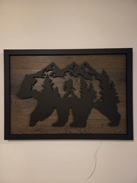 LED Bear, Trees & Bigfoot Wall Art