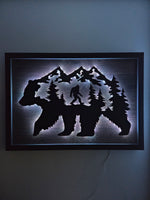 LED Bear, Trees & Bigfoot Wall Art
