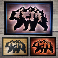 LED Bear, Trees & Deer Wall Art