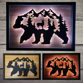 LED Bear, Trees & Deer Wall Art
