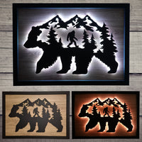 LED Bear, Trees & Bigfoot Wall Art