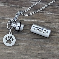 Urn Necklace for Ashes - Cylinder with Paw charm