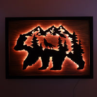 LED Bear, Trees & Wolf Wall Art