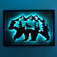 LED Bear, Trees & Wolf Wall Art