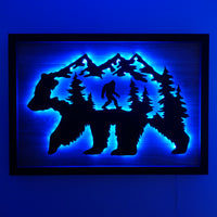 LED Bear, Trees & Bigfoot Wall Art