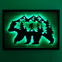 LED Bear, Trees & Bigfoot Wall Art