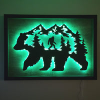 LED Bear, Trees & Bigfoot Wall Art