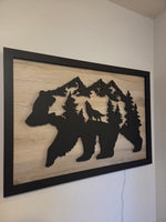 **RESERVED** LED Bear, Trees & Wolf Wall Art