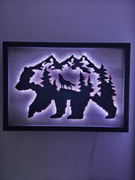 **RESERVED** LED Bear, Trees & Wolf Wall Art
