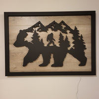 LED Bear, Trees & Bigfoot Wall Art