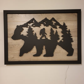 LED Bear, Trees & Bigfoot Wall Art