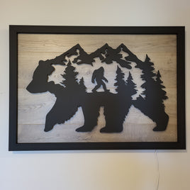 LED Bear, Trees & Bigfoot Wall Art