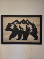 **RESERVED** LED Bear, Trees & Wolf Wall Art