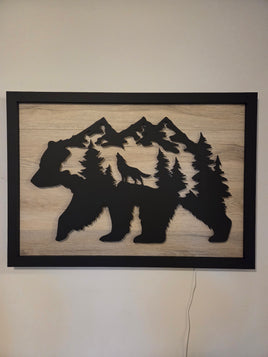 LED Bear, Trees & Wolf Wall Art