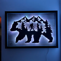 LED Bear, Trees & Bigfoot Wall Art