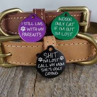 *3 Tags for $12-/ SAME engraving / EXTRA SMALL Aluminum Circle Funny / LASER Engraved / *CLEARANCE SALE-